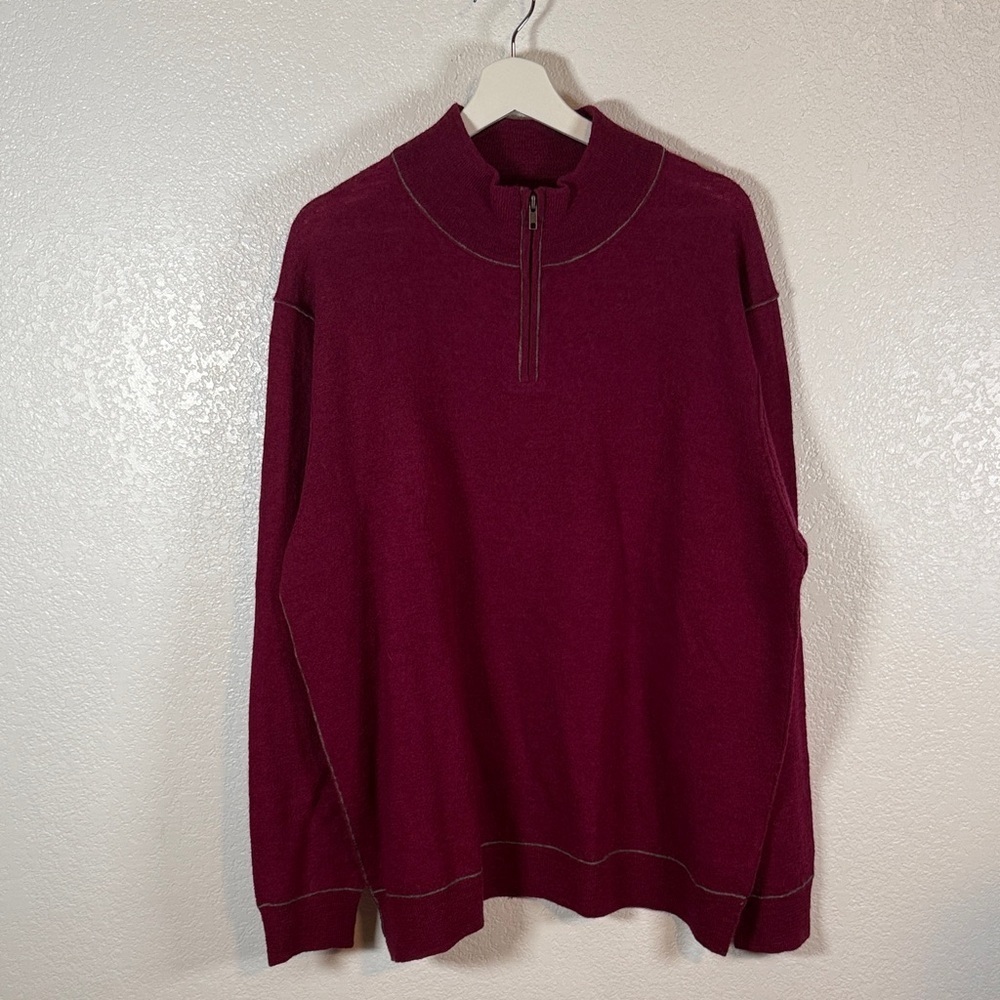Martin Gordon Wine 1/4 Zip Pop Over Wool Sweater Size XXL NWT Preppy Office